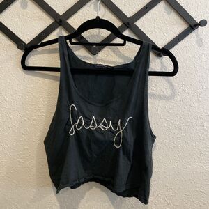 Brandy Melville Crop Tank Embroidered Sassy Top One Size Black